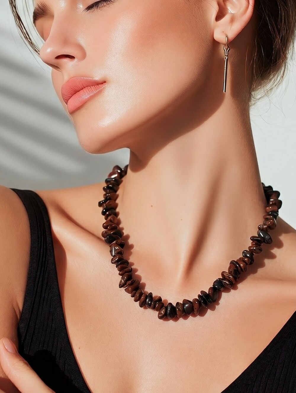 Mahogany Obsidian Chip Necklace Volcanic Red Black Boho Stone Gothic Festival